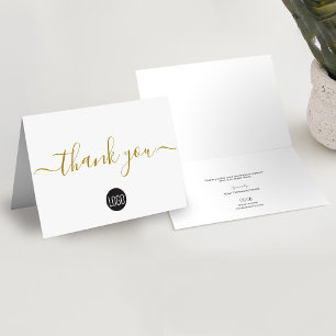 Simple Business Company logo Social Gold Black Thank You Card