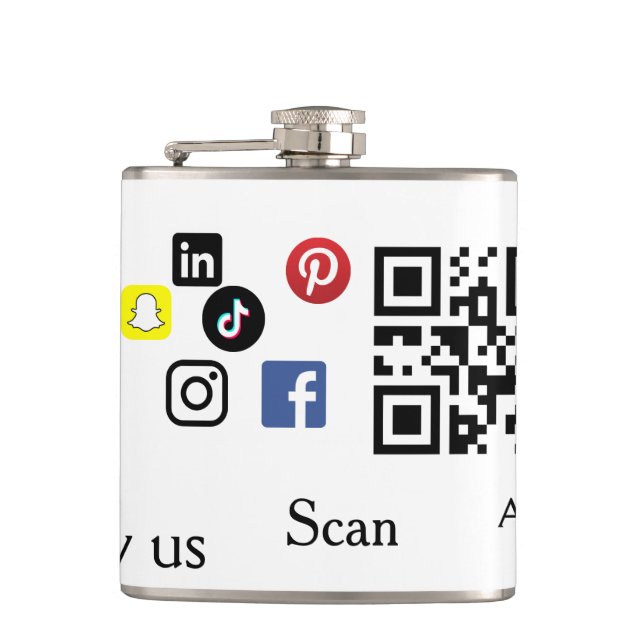 Simple business company website barcode QR code Hip Flask (Front)