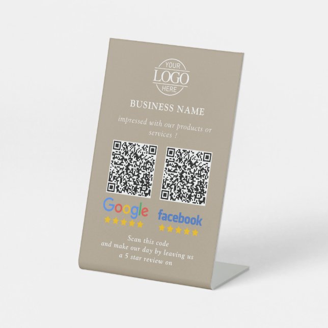 Simple Business Google & Facebook Reviews QR Code Pedestal Sign (Front)
