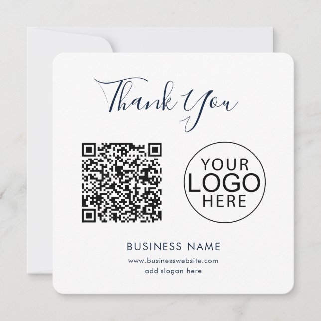 Simple Business Logo and QR Code Thank You Card (Front)