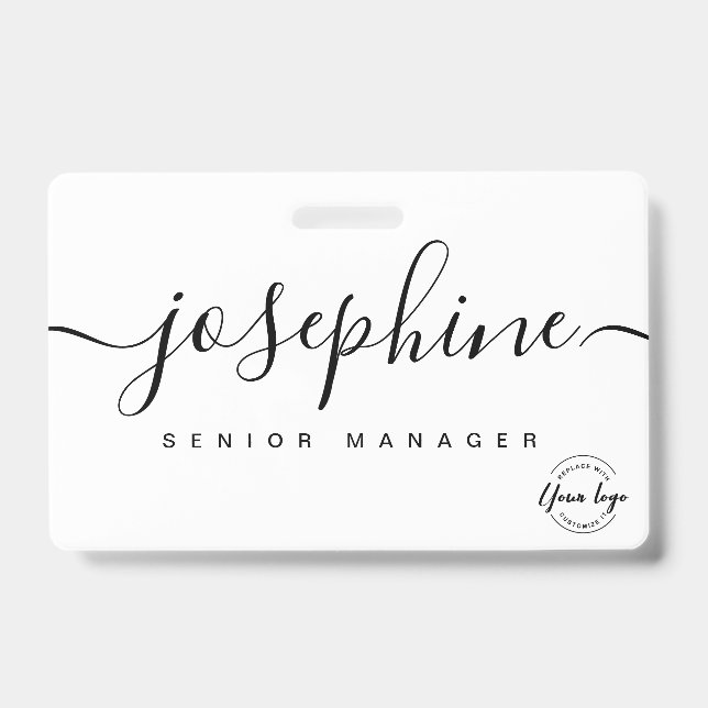 Simple business logo Elegant Custom script name ID Badge (Front)