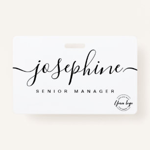 Simple business logo Elegant Custom script name ID Badge