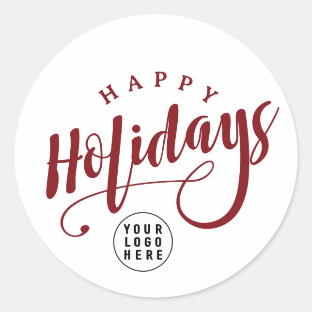 Simple Business Logo Happy Holidays Script Classic Round Sticker (Front)