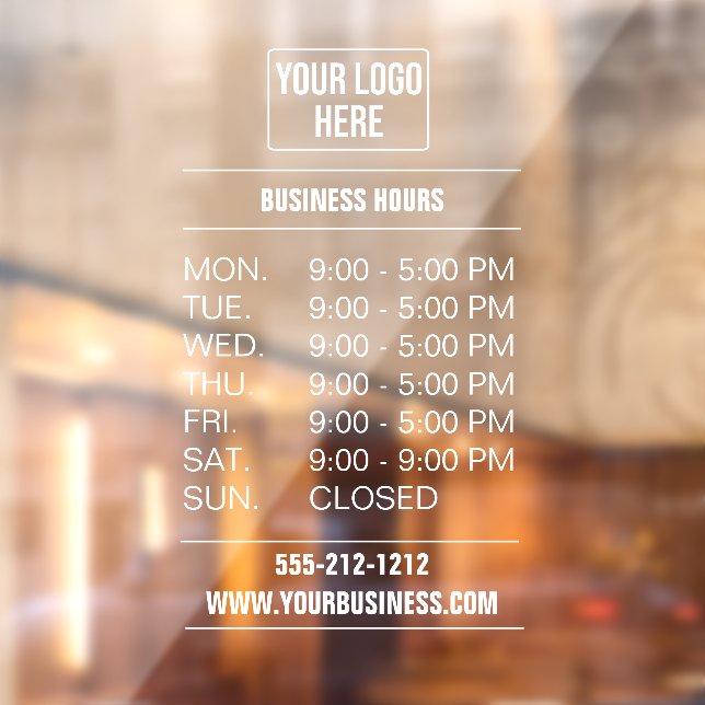 Simple Business Logo Opening Hours Window Cling (Sheet 2)