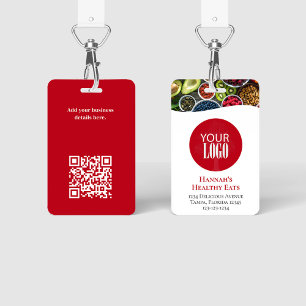Simple Business Logo Photo QR Code Red ID Badge