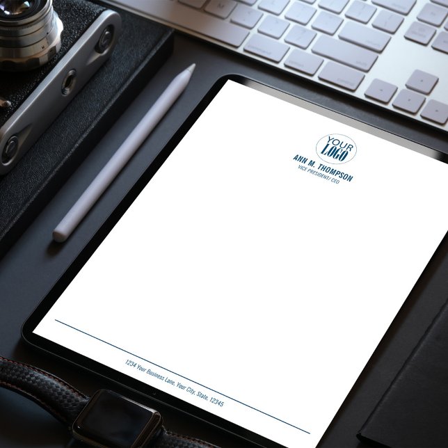 Simple Business Logo Professional Blue Custom Letterhead (Business logo custom letterhead stationery.)