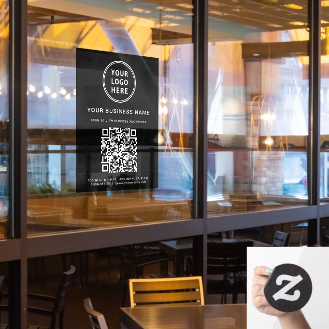 Simple Business Logo QR Code Black (Restaurant Window)
