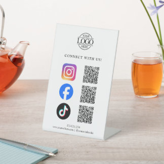 Simple Business Logo QR Code Connect With Us Pedestal Sign