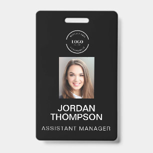 Simple Business Logo QR code Employee photo black ID Badge