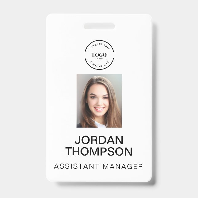 Simple Business Logo QR code Employee photo ID Badge (Front)