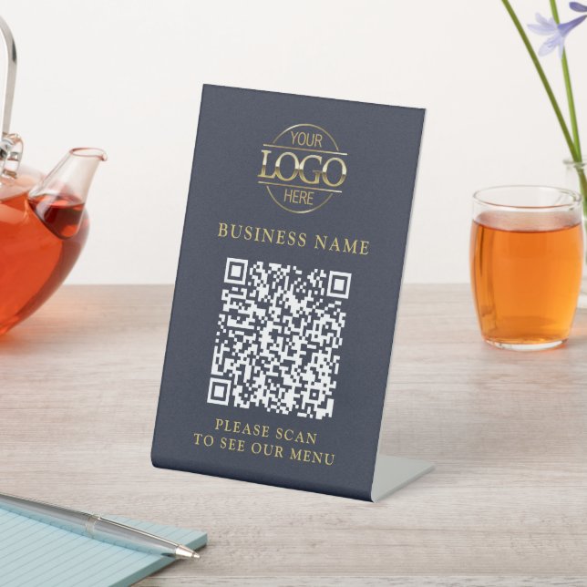 Simple Business Logo QR Code Menu Contactless Pedestal Sign (In SItu)