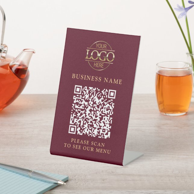 Simple Business Logo QR Code Menu Contactless Pedestal Sign (In SItu)