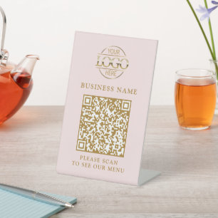 Simple Business Logo QR Code Menu Contactless Pedestal Sign