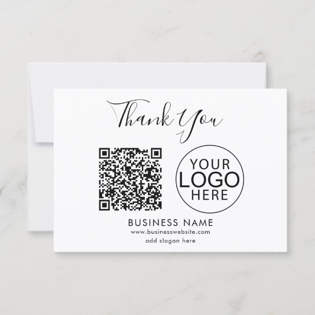 Simple Business Logo QR Code Thank You Card (Front)