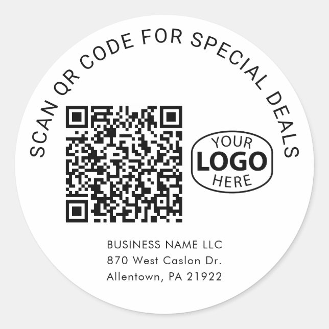 Simple Business Logo QR Code Typography Custom Classic Round Sticker (Front)