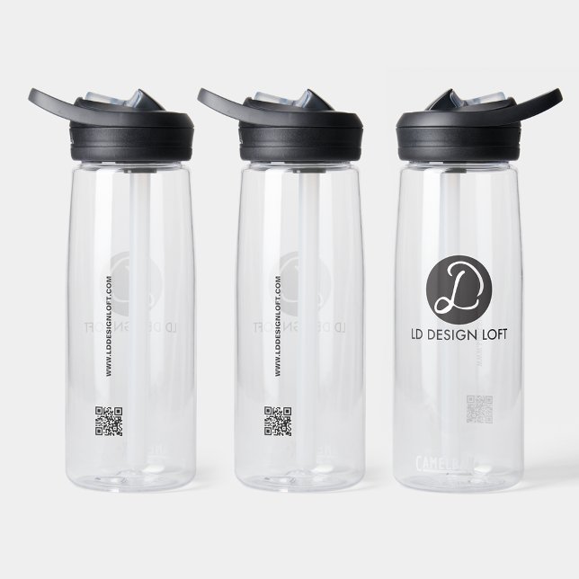 Simple Business logo QR code website Customised Water Bottle (Branded clear water bottle, corporate gifts.)
