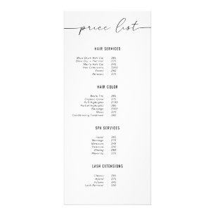 Simple Business Pricing Guide List   Beauty Salon Rack Card