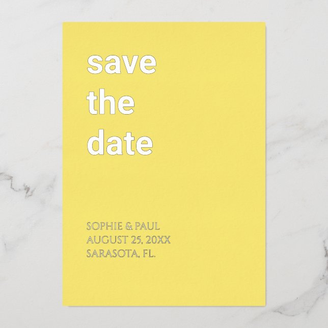 Simple Butter Yellow Save the Date Foil Invitation (Front)