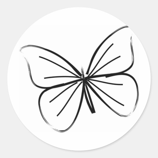 Simple Butterfly Line Drawing Classic Round Sticker (Front)