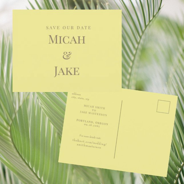 Simple Buttery Yellow Wedding Save our Date Postcard (Creator Uploaded)