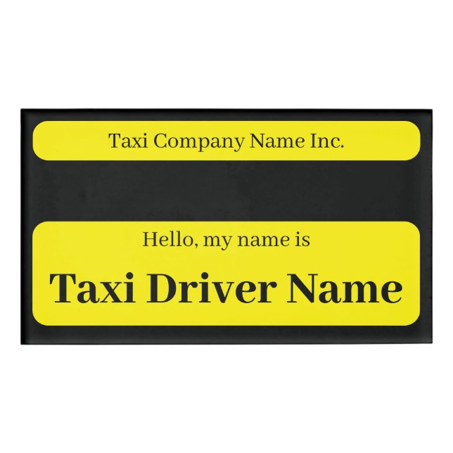 Simple Cab Taxi Driver Name Plate Black and Yellow (Front)
