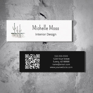 Simple Cactus QR code Interior Design Mini Business Card
