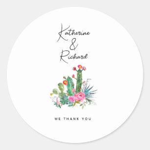 Simple Cactus Wedding Custom Thank You  Classic Round Sticker