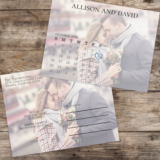 Simple Calendar Photo Overlay Minimalist 6 Row Announcement Postcard (Creator Uploaded)