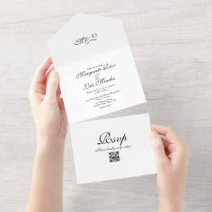 Simple Caligraphy Black White Elegant Wedding  All In One Invitation