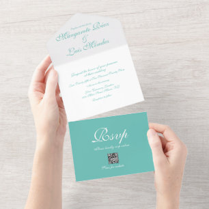  Simple Caligraphy Elegant Teal Beach Wedding All In One Invitation