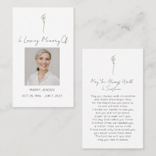 Simple Calla lily Photo Funeral Prayer Card