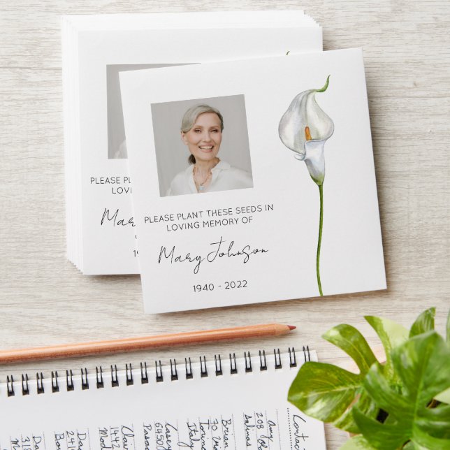 Simple Calla Lily Photo Funeral Seed Envelope (Stacked)