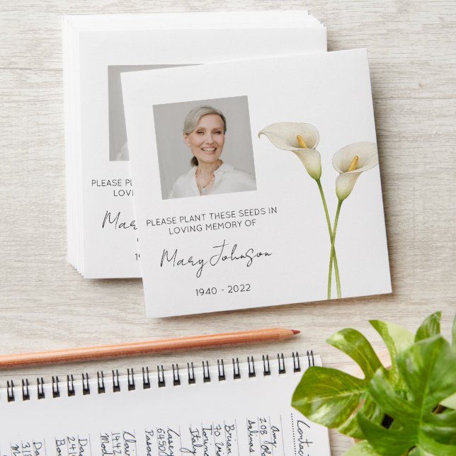 Simple Calla Lily Photo Funeral Seed Envelope (Stacked)