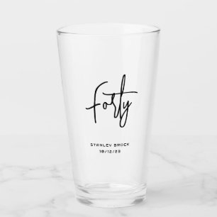 Simple Calligraphic Black 40th Birthday Glass