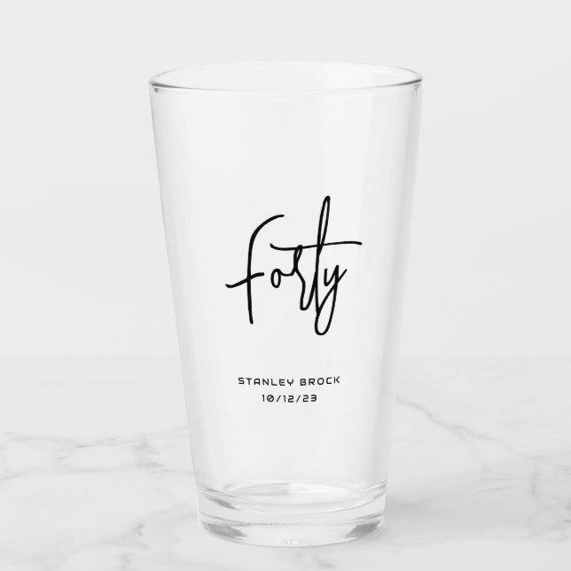 Simple Calligraphic Black 40th Birthday Glass (Front)
