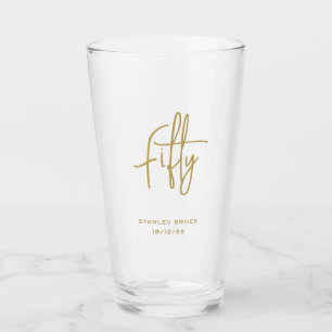 Simple Calligraphic Gold 50th Birthday Glass