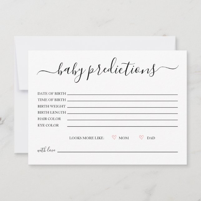Simple Calligraphy Baby Predictions Card (Front)