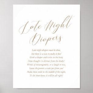Simple Calligraphy Baby Shower Late Night Diapers Poster