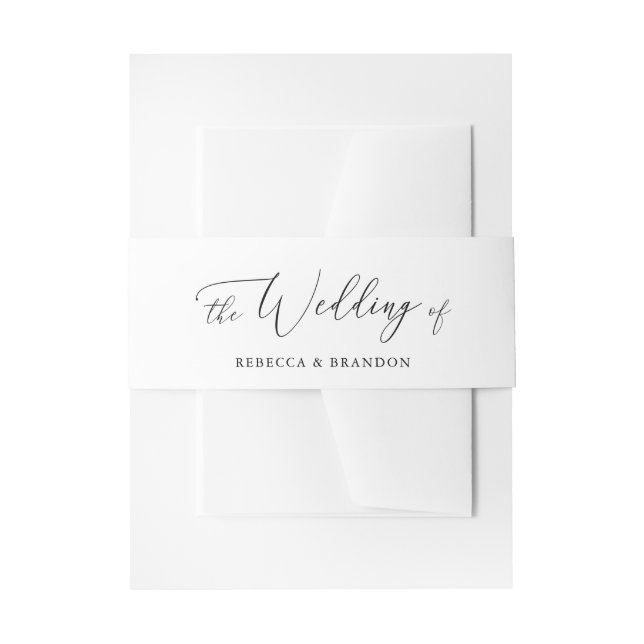 Simple Calligraphy Black and White Rustic Wedding Invitation Belly Band (Front Example)