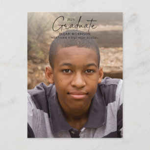 Simple Calligraphy Black Overlay Photo Graduation Postcard