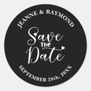 Simple Calligraphy Black Wedding Save the Date Classic Round Sticker