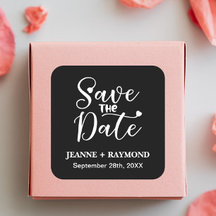Simple Calligraphy Black Wedding Save the Date Square Sticker