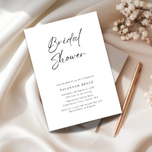 Simple Calligraphy Black White Cheap Bridal Shower Invitation