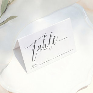 Simple Calligraphy Black & White Monogram Wedding Place Card