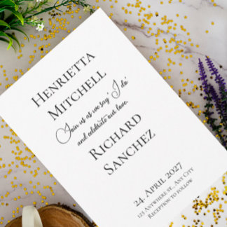 Simple Calligraphy Black & White Wedding  Invitation