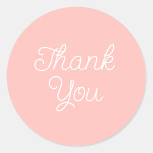 Simple Calligraphy Blush Pink Flat Thank You Card Classic Round Sticker