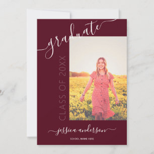 Simple Calligraphy Burgundy Graduation 2 Photo Invitation