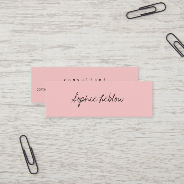 Simple Calligraphy Elegant Blush Consultant Mini Business Card (Front/Back In Situ)