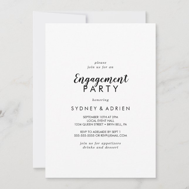 Simple Calligraphy Engagement Party Invitation (Front)
