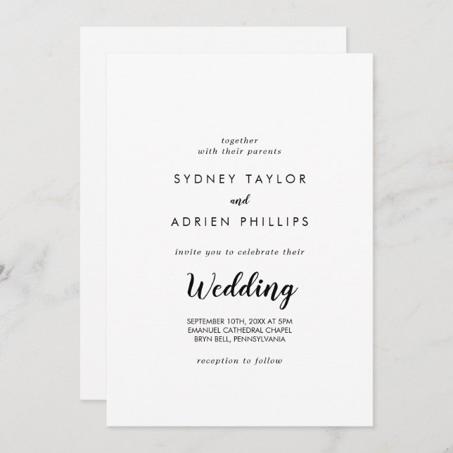 Simple Calligraphy Front and Back Wedding Invitation (Front/Back)